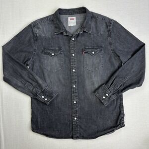 Vtg Y2K Levi's Pearl Snap Denim Faded Western Shirt Men L Black Rockabilly Rodeo